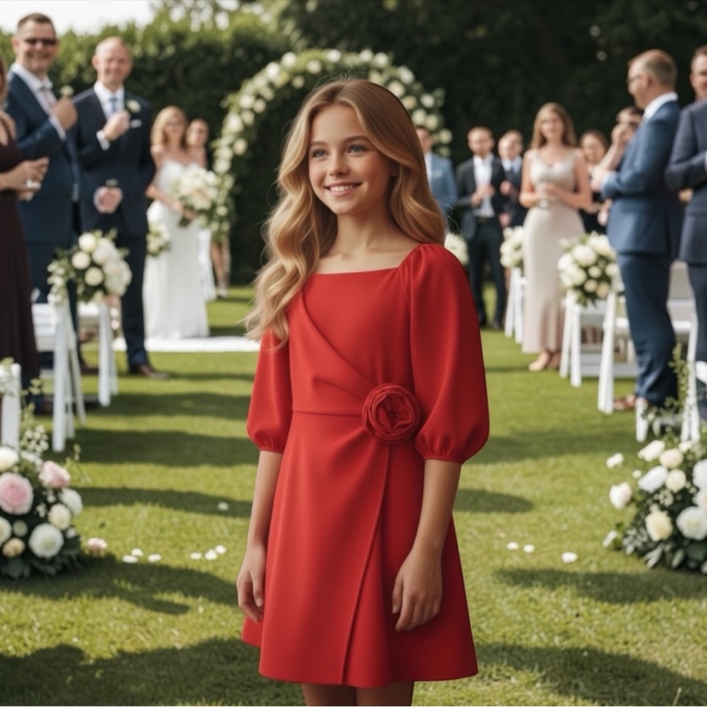 NWT Aqua from Bloomingdales Girls Red Faux Wrap‎ Dress Holiday Formal Wedding